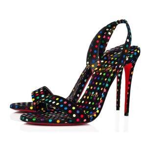 Christian Louboutin O Marylin 100 Black Polka Dot Slingback Sandal Heel Pump 40